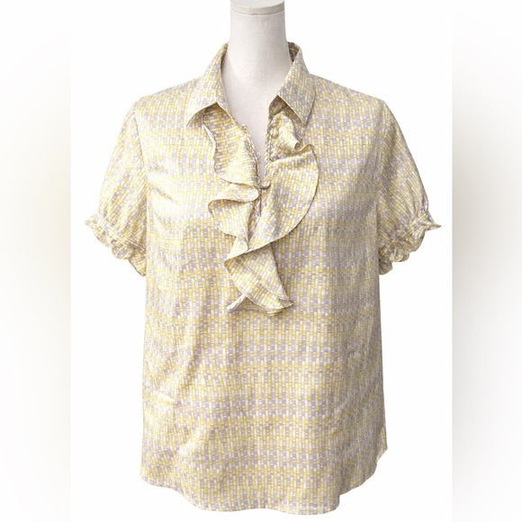 Worthington Tops - 🌼 Pretty Ruffled Satiny Blouse Top 16P Petite Short Sleeve Career Chic